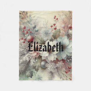  Waterverf Kerst Bloemen en Ornamenten Fleece Deken