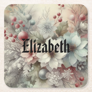  Waterverf Kerst Bloemen en Ornamenten Kartonnen Onderzetters