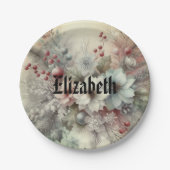 Waterverf Kerst Bloemen en Ornamenten Papieren Bordje (Voorkant)