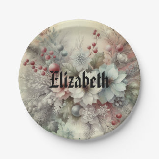  Waterverf Kerst Bloemen en Ornamenten Papieren Bordje