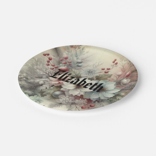  Waterverf Kerst Bloemen en Ornamenten Papieren Bordje (Gekanteld)