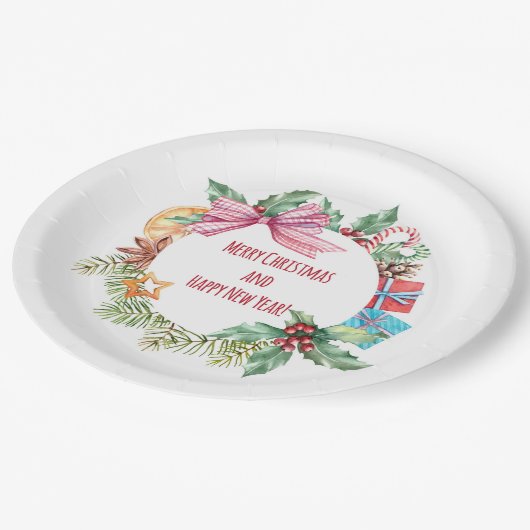 Waterverf Kerst Bloemen krans | FEESTDAGEN Papieren Bordje (Gekanteld)