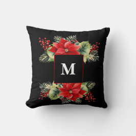 Waterverf Kerst Bloemen Monogram Kussen