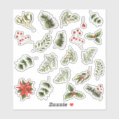 Waterverf Kerst Bloemen Rode Bessen Sticker (Vel)