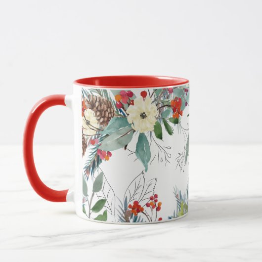 Waterverf Kerst bloemenelegant rood monogram Mok (Links)