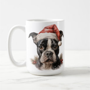 WATERVERF KERST BOSTON TERRIËR HOND KOFFIEMOK