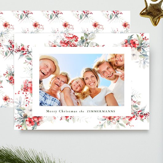 waterverf Kerst Botanisch lijst Feestdagenkaart