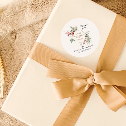 Waterverf Kerst Botanische Aangepaste Naam Wit Ronde Sticker