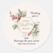 Waterverf Kerst Botanische Aangepaste Naam Wit Ronde Sticker (Voorkant)