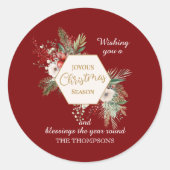 Waterverf Kerst Botanische Custom Name Red Ronde Sticker (Voorkant)