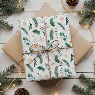 Waterverf Kerst Botanische Naadloos Patroon Cadeaupapier