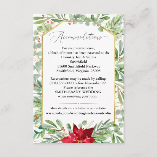 Waterverf Kerst Bruiloft Accommodaties Informatiekaartje (Voorkant)