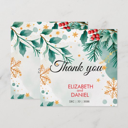 Waterverf Kerst bruiloft dank u kaart (Voorkant / Achterkant)