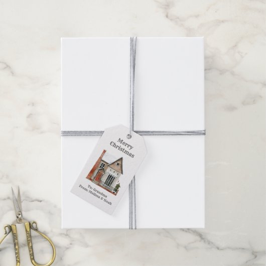 waterverf kerst cadeaulabel (Met Touw)