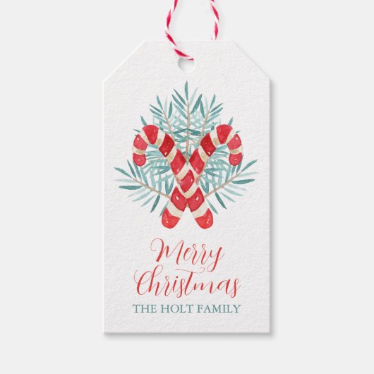 Waterverf Kerst Candy Cane Cadeaulabel (Voorkant)