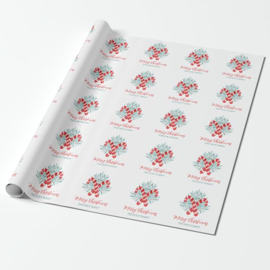Waterverf Kerst Candy Cane gepersonaliseerd Cadeaupapier (Uitgerold)