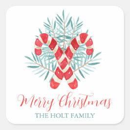 Waterverf Kerst Candy Cane Gift Vierkante Sticker