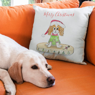 Waterverf Kerst Cavalier King Charles Spaniel Kussen