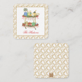 Waterverf Kerst Champagne Bar Winkelwagen Behuizin Notitiekaartje