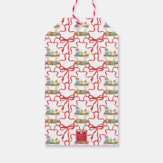 Waterverf Kerst Champagne Bar Winkelwagen Cadeaulabel (Achterkant)