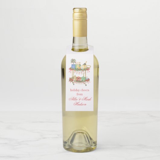 Waterverf Kerst Champagne Bar Winkelwagen Flessenhanger (Op fles)
