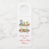 Waterverf Kerst Champagne Bar Winkelwagen Flessenhanger (Voorkant)