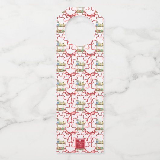 Waterverf Kerst Champagne Bar Winkelwagen Flessenhanger (Achterkant)