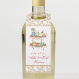 Waterverf Kerst Champagne Bar Winkelwagen Flessenhanger