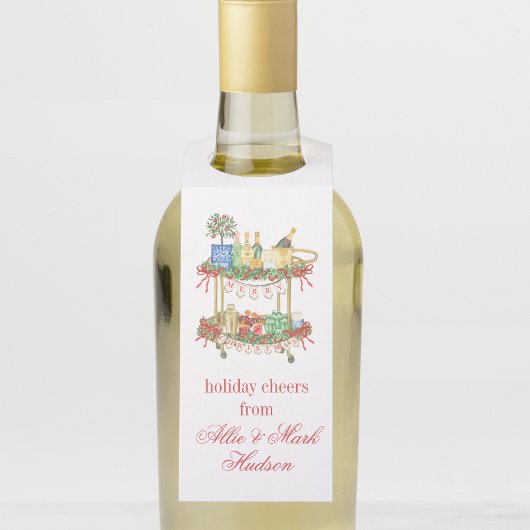 Waterverf Kerst Champagne Bar Winkelwagen Flessenhanger