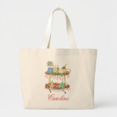 Waterverf Kerst Champagne Bar Winkelwagen Grote Tote Bag (Voorkant)