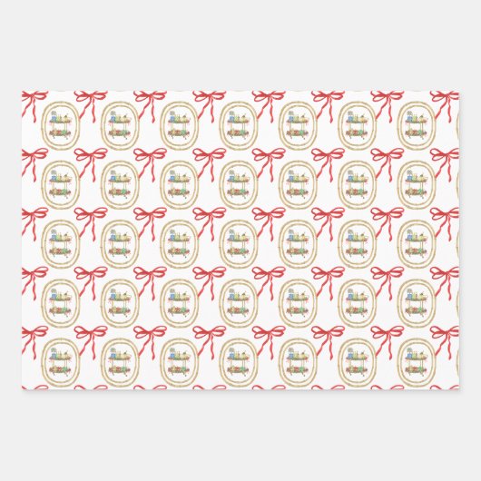 Waterverf Kerst Champagne Bar Winkelwagen Inpakpapier Vel (Voorkant 3)