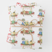 Waterverf Kerst Champagne Bar Winkelwagen Inpakpapier Vel (In situ)