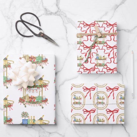 Waterverf Kerst Champagne Bar Winkelwagen Inpakpapier Vel (Voorkant)