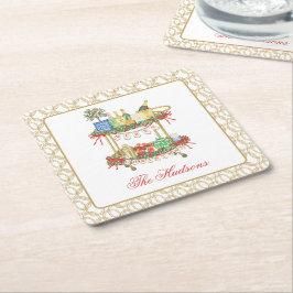 Waterverf Kerst Champagne Bar Winkelwagen Kartonnen Onderzetters