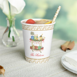 Waterverf Kerst Champagne Bar Winkelwagen Papieren Bekers