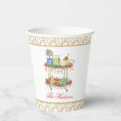 Waterverf Kerst Champagne Bar Winkelwagen Papieren Bekers (Voorkant)