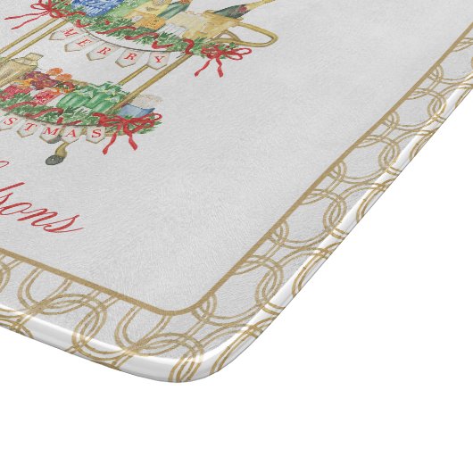 Waterverf Kerst Champagne Bar Winkelwagen Snijplank (Hoek)