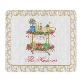 Waterverf Kerst Champagne Bar Winkelwagen Snijplank