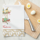 Waterverf Kerst Champagne Bar Winkelwagen Theedoek (Quarter Fold)