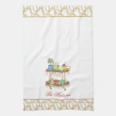 Waterverf Kerst Champagne Bar Winkelwagen Theedoek (Verticaal)