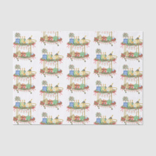 Waterverf Kerst Champagne Bar Winkelwagen Tissuepapier