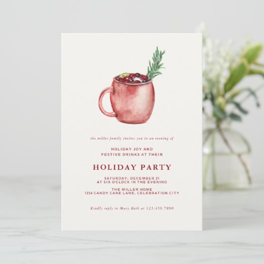 Waterverf Kerst Cocktail Kerstfeest Uitnodiging (Staand voorkant)