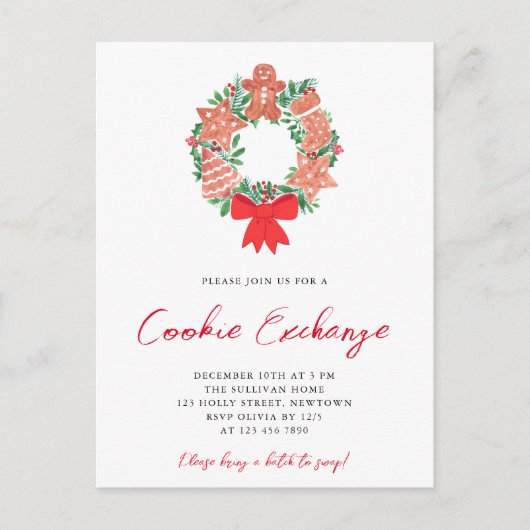 Waterverf Kerst Cookie Exchange Uitnodiging Briefkaart (Voorkant)