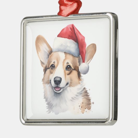 Waterverf Kerst Corgi Ornament (Links)