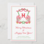 Waterverf Kerst Cowboy Laarzen Monogram Crest Feestdagenkaart (Voorkant)