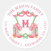 Waterverf Kerst Cowboy Laarzen Monogram Crest Ronde Sticker (Voorkant)
