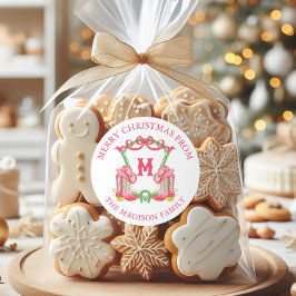 Waterverf Kerst Cowboy Laarzen Monogram Crest Ronde Sticker