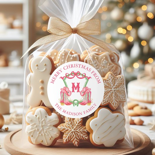 Waterverf Kerst Cowboy Laarzen Monogram Crest Ronde Sticker