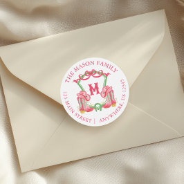 Waterverf Kerst Cowboy Laarzen Monogram Crest Ronde Sticker