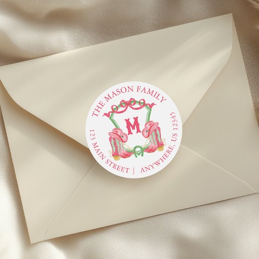 Waterverf Kerst Cowboy Laarzen Monogram Crest Ronde Sticker